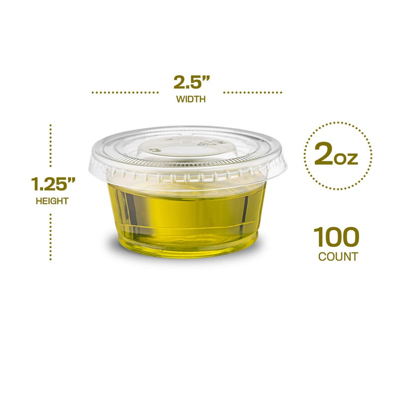 Plastimade Clear Disposable Plastic Portion Cups With Lids (100 Sets - 2 Oz) - Disposable Condiment Cups, Thanksgiving Sauce/Dip/Dressing Cups, Souffle Cups & Jello Shot Cups With Lids - Image 4